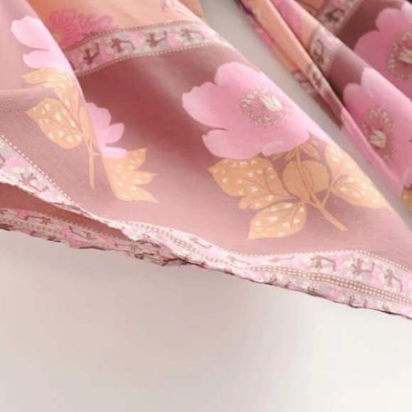 Pink Festival Bohemian Flower Floral Boho Printed Short Kimono Robe Tunic Wrap - Picture 5 of 14